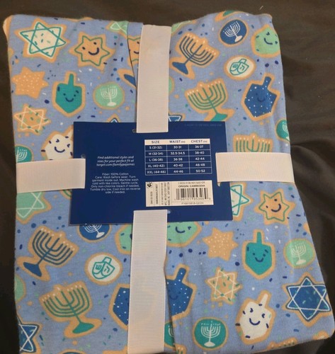 New Hanukkah Pajama Set Mens XXL Blue Holiday Sleepwear Dreidel Menorah Print - Picture 3 of 3