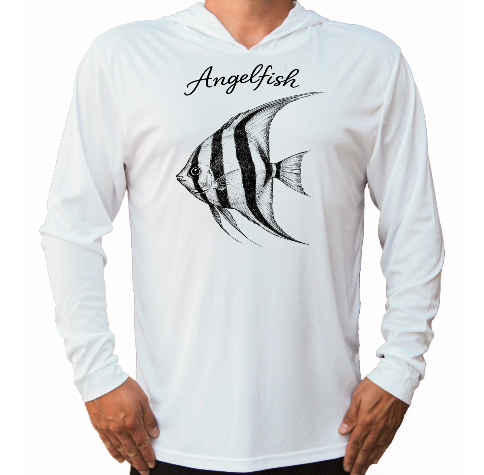 Angelfish Fishing Sun Summer Boat T-Shirt UV Protected UPF 50 Long Sleeve Hood