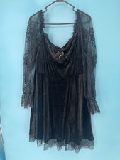 Gothic Velvet Dress XL Black Lace Sleeves Mini Moon Charm Witchy Halloween
