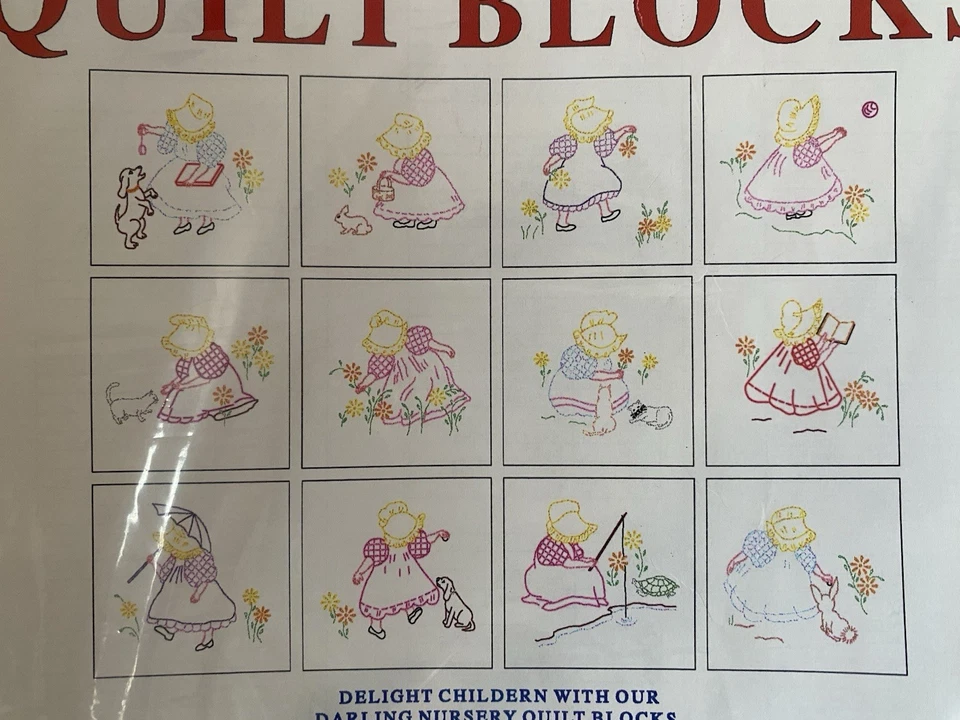 Jack Dempsey Stamped Embroidery 9” Quilt Squares Sunbonnet Girls - Image 2 of 4