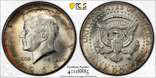 1964 Kennedy Half Dollar PCGS MS65 PQ Color