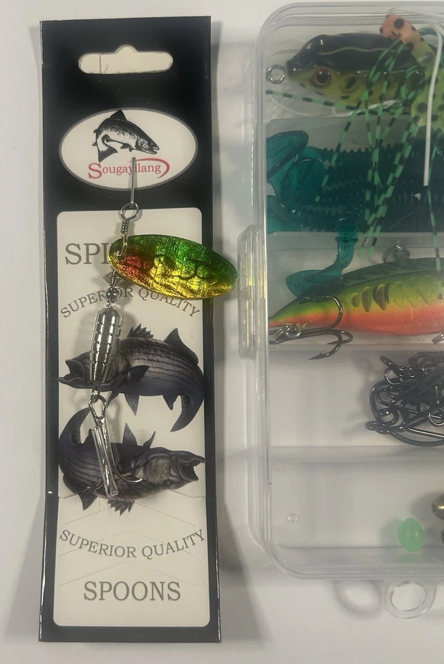 NUEVO 25 piezas Kit de señuelos de pesca cebos aparejos Topwater rana cuchara plantillas juego de cebo de natación Foto 2 de 4