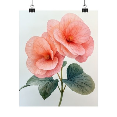 Boho Pink Begonias Flower Art Print Poster, Minimalist Floral Wall Art 1