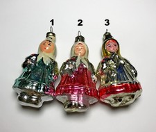 Vintage Glass Girl with a bouquet Christmas Ornament   USSR soviet Decoration