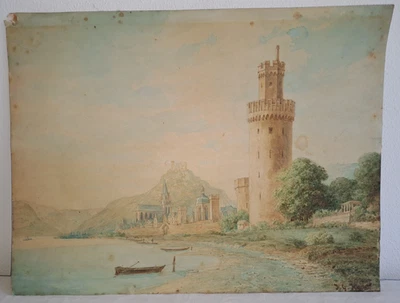Gemälde Aquarell, See ( Italien?) signiert J. G. Koch ? Johann Georg Koch ? - Bild 1 von 4