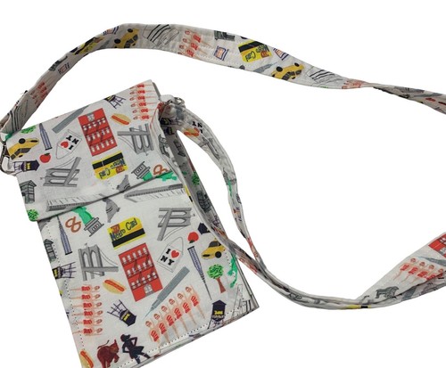 Cell Phone Hands Free Cross Body Bag Cotton NYC Themed Print Hand Made NWT - 第 2/6 張圖片