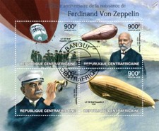 Ferdinand Von Zeppelin Airship Stamp Sheet (2013 Central African Republic)