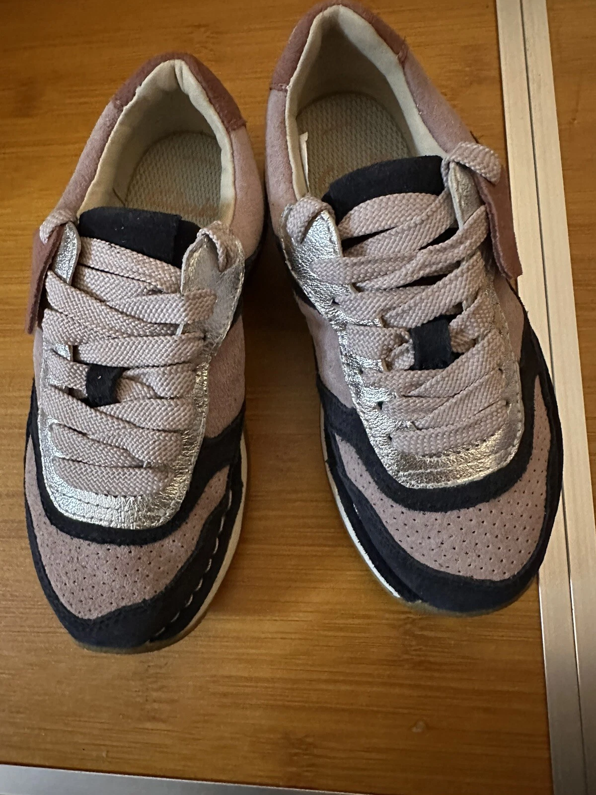 CLARKS Clark's Scarpe Artigianali Bambina 10 5W Rosa Navy Argento Stringate Pelle NUOVE!