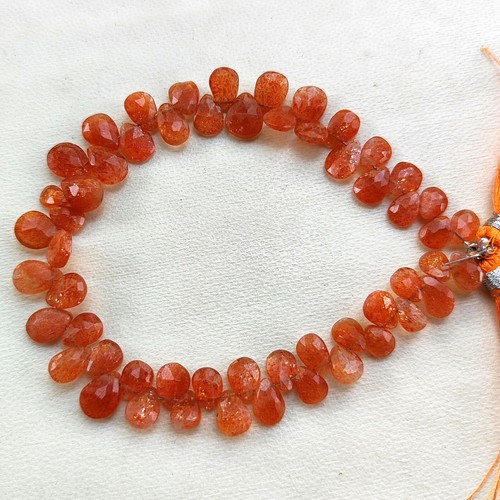 Natural Sunstone Gems 8x6 to 10x7mm Size Faceted Pear Briolette Beads 8.5"Strand - Picture 3 of 6
