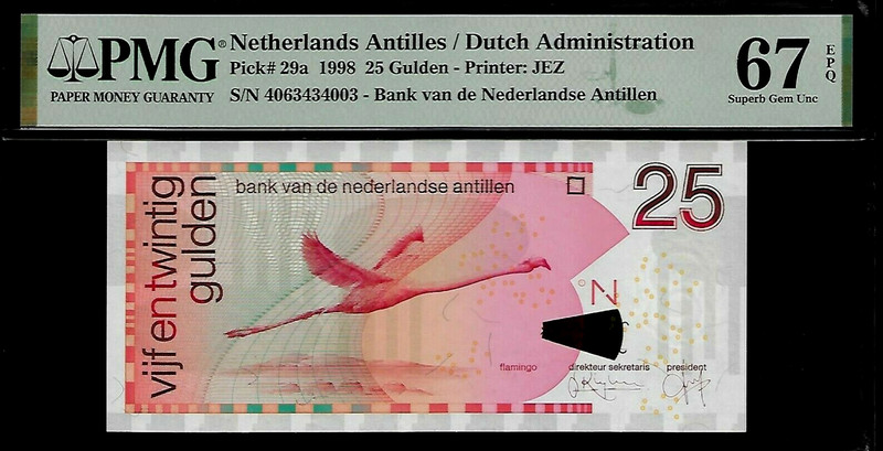 Netherlands Antilles 25 Gulden 1998 PMG 67 EPQ UNC P#29a