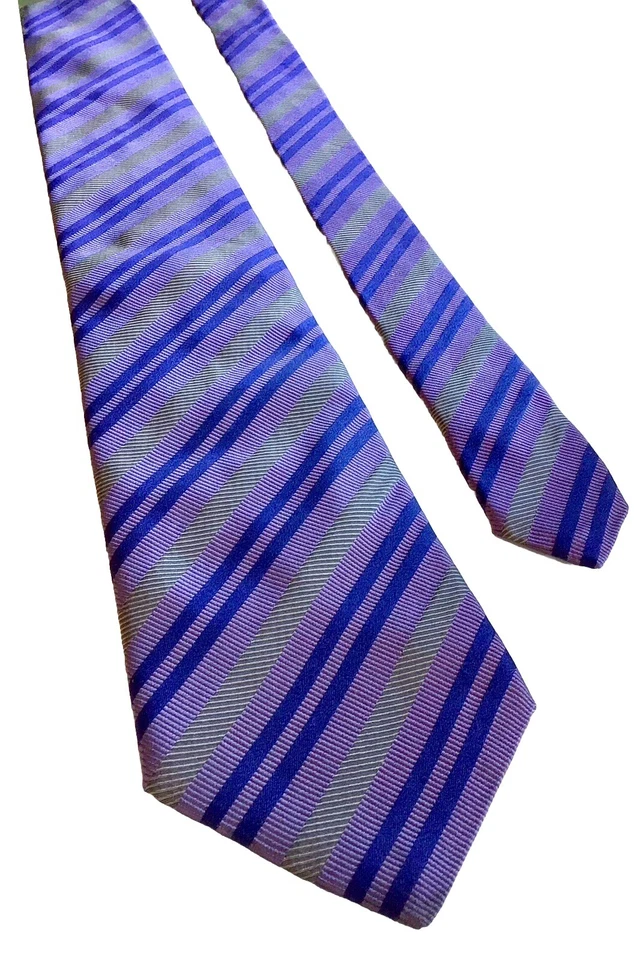 "Corbata LUCIANO BARBERA púrpura con rayas azul marino y oliva 33/4"" de ancho 100 % seda Italia" Foto 2 de 4
