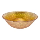 Marigold Carnival Glass Serving Bowl Basket Weave Design Vintage 9” X 3”