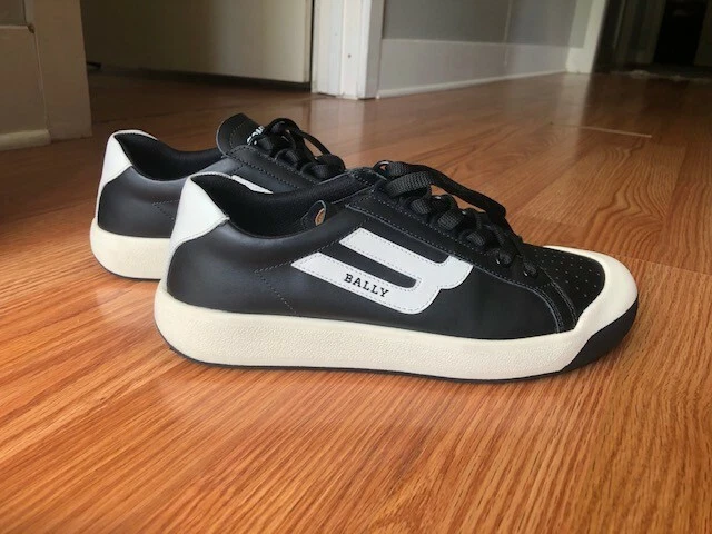 New Bally Black and White Leather Lace Up Sneaker Size 8.5 Womens
