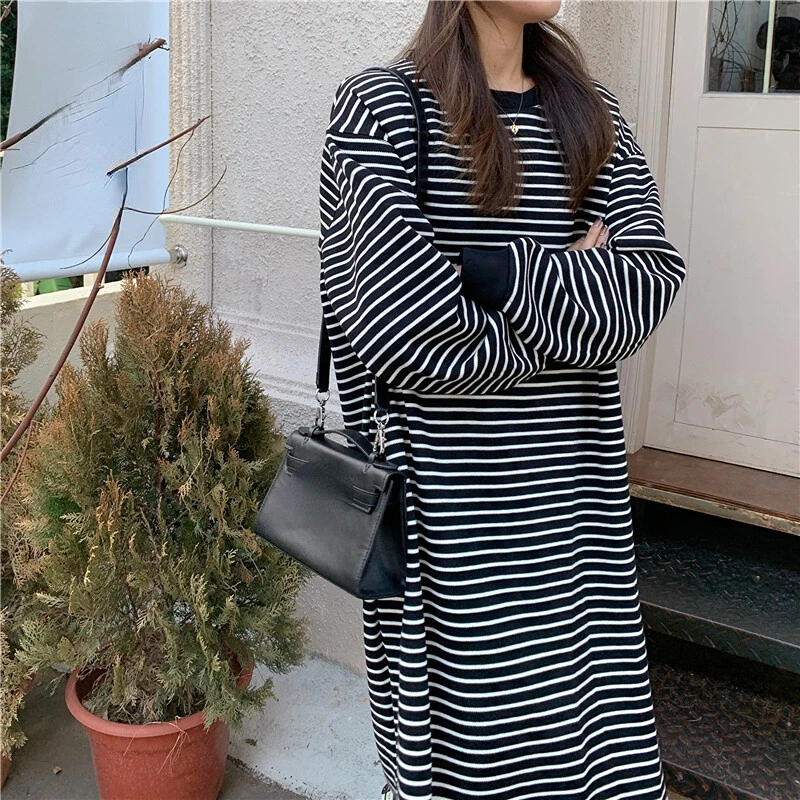 Striped long sleeve top t shirt dress