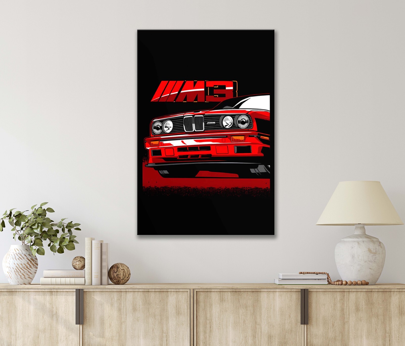 A Big Sleek Red Vintage Car with The Word 40x60cm Canvas or Metal Print Wall Art