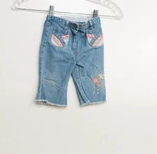 Mothercare Kids Toddler Blue Pink Cotton Denim Jeans Floral Stretch Size 0-3 M
