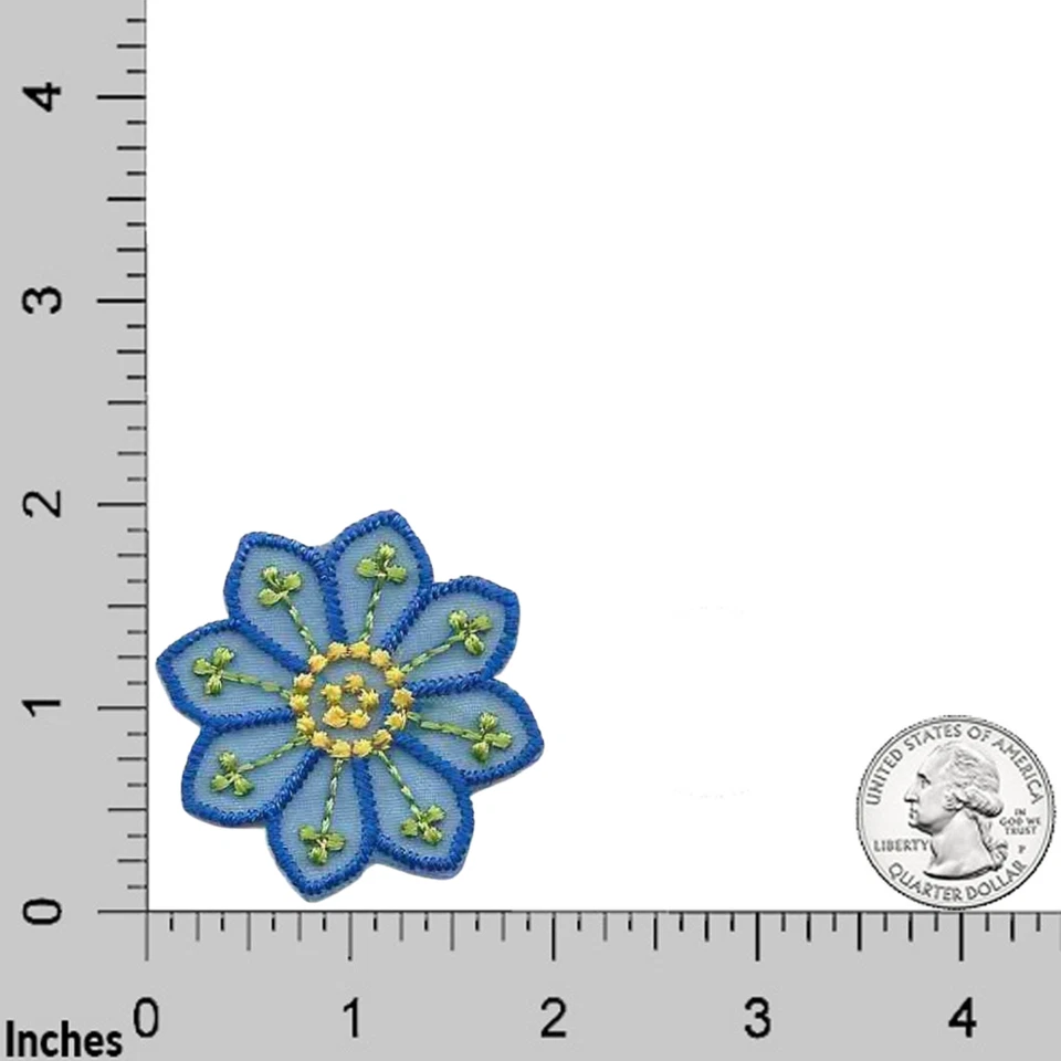 Large Blue Daisy Patches (5-Pack) Floral Embroidered Iron On Patch Appliques - Image 3 of 4