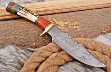 Custom Handmade Damascus Stag Antler Handle Bowie Knife Hunting Knife skinning