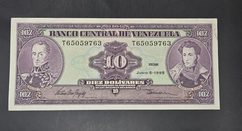 Venezuela 10 Bolivares, 1995, Uncirculated Banknote P#61d (FN51)