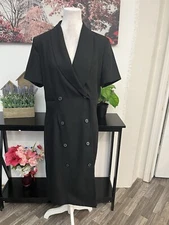 HARVE BENARD BY BENARD HOLTZMAN Women Long Black Blazer Coat Size 12 Button Down