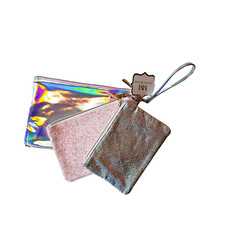 Mirror Mirror 3-Piece Cosmetic Bag Set Makeup Cases Pink Iridescent Silver