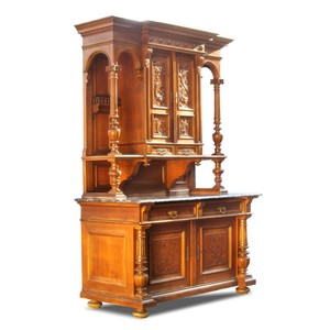 Kredenz antik Anrichte Buffet eleganter Schrank mit Marmorplatte Säulen