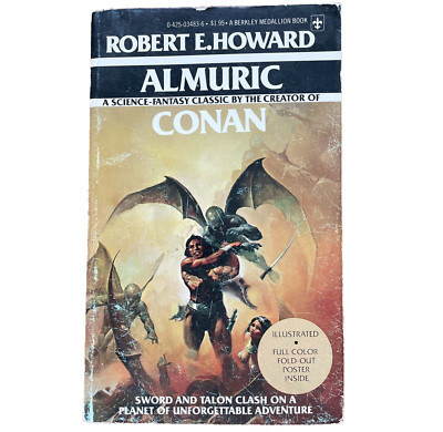 Almuric Robert E Howard 1977 Trade Paperback Fold Out Mini Poster Sci Fi Fantasy