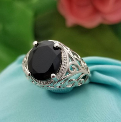 Karis Vintage Silver Oval Black Onyx Filigree Fashion Ring-Estate-925-Sterling