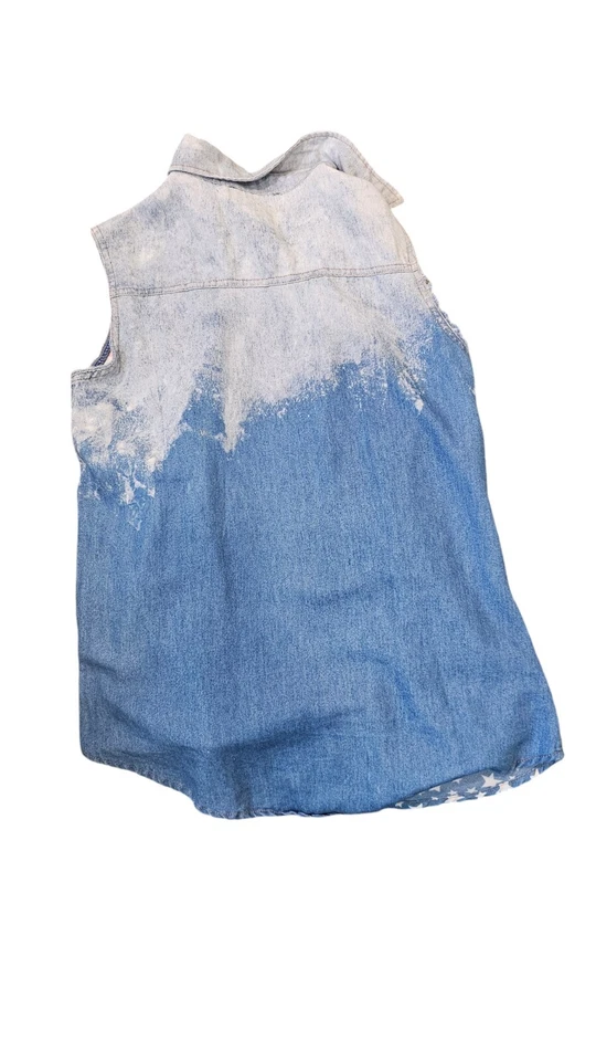 Chaleco vaquero desgastado bandera americana artesanal de lujo para mujer talla M? Azul Foto 3 de 4