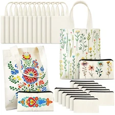Amylove 24pcs Mini Canvas Tote Bags with Zipper 8x10in Natural Color Blank Set