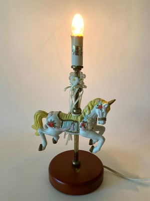 Vintage Unicorn Merry-Go-Round Lamp Night Light with Round Wooden Base No Shade