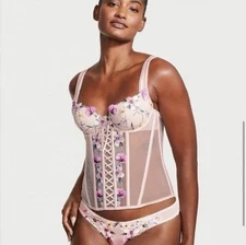 Victoria's Secret Blush Pink Embroidered Floral Lace Up Corset Size S
