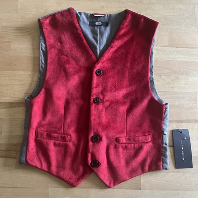 Tommy Hilfiger Boys suit vest Velvet Red formal size S 8 wedding party New WTags