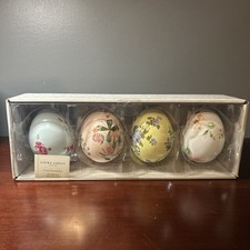 Laura Ashley Floral multi color Ceramic Easter Eggs Set Of 4 NIB