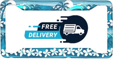 Tropical Surf Wave With Palm Trees Print Car License Plate Frame With 4 Holes Tropical Surf Wave With Palm Trees Print Car License Plate Frame With 4 Holes