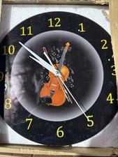 Cigera 12 inch Music Themed Wall Clock with Violin and Musical Notes Battery New