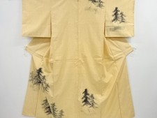 7012459: JAPANESE KIMONO / ANTIQUE KIMONO / SILK / HAND WOVEN TSUMUGI / TREES