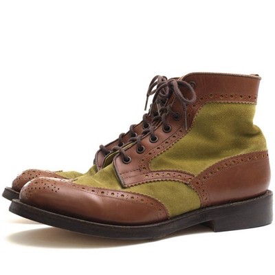 TRICKER'S Brogue Country Boots Brown x Green Men's Size UK7 US8 w/Bag
