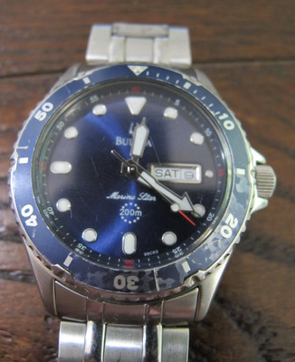 Bulova Marine Star Men's 45mm Blue Dial 200m Quartz Day/Date SS Bracelet