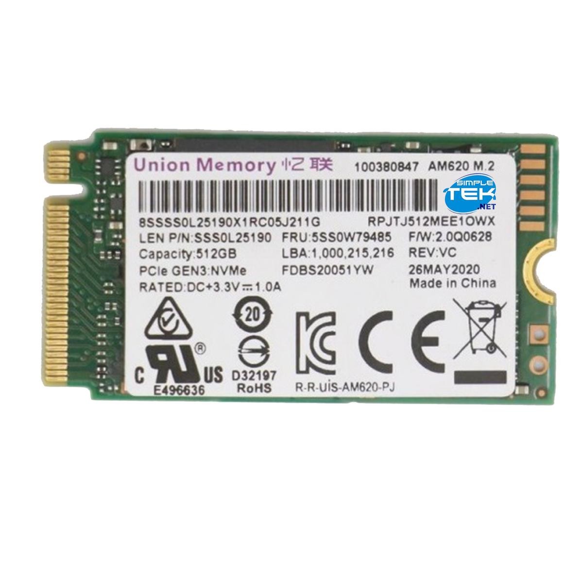 Lenovo Union Memory Am620 SSD M.2 512GB NVMe PCIe 2242 480GB 500GB