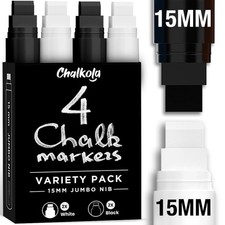 15mm Jumbo Car Window Markers for Glass Washable  4 Pack - 2 White, 2Black T...