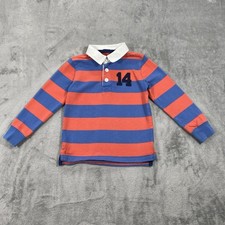 Mini Boden Rugby Shirt Boys 5-6 Red Blue Striped Preppy Sporty 100 Cotton
