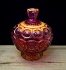 L. E. SMITH Amberina Moon & Stars 7½" Compote Candy Dish Lid  Glow In UV Light!!