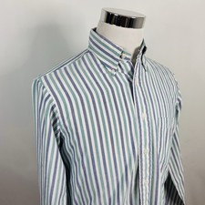 Gant 15.5 35 Oxford Club Dress Shirt Blue Green Striped Button Down Cotton Blend