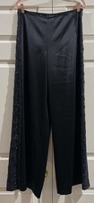St. John Women s Satin black wide leg pants sequin side stripes Size 8 Designer