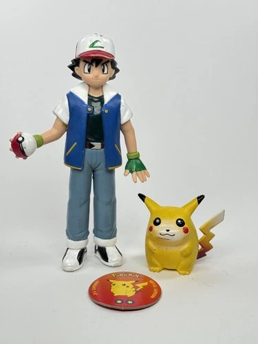Vintage Pokemon TOMY Ash Ketchum & Pikachu Figure with Coin CGTSJ
