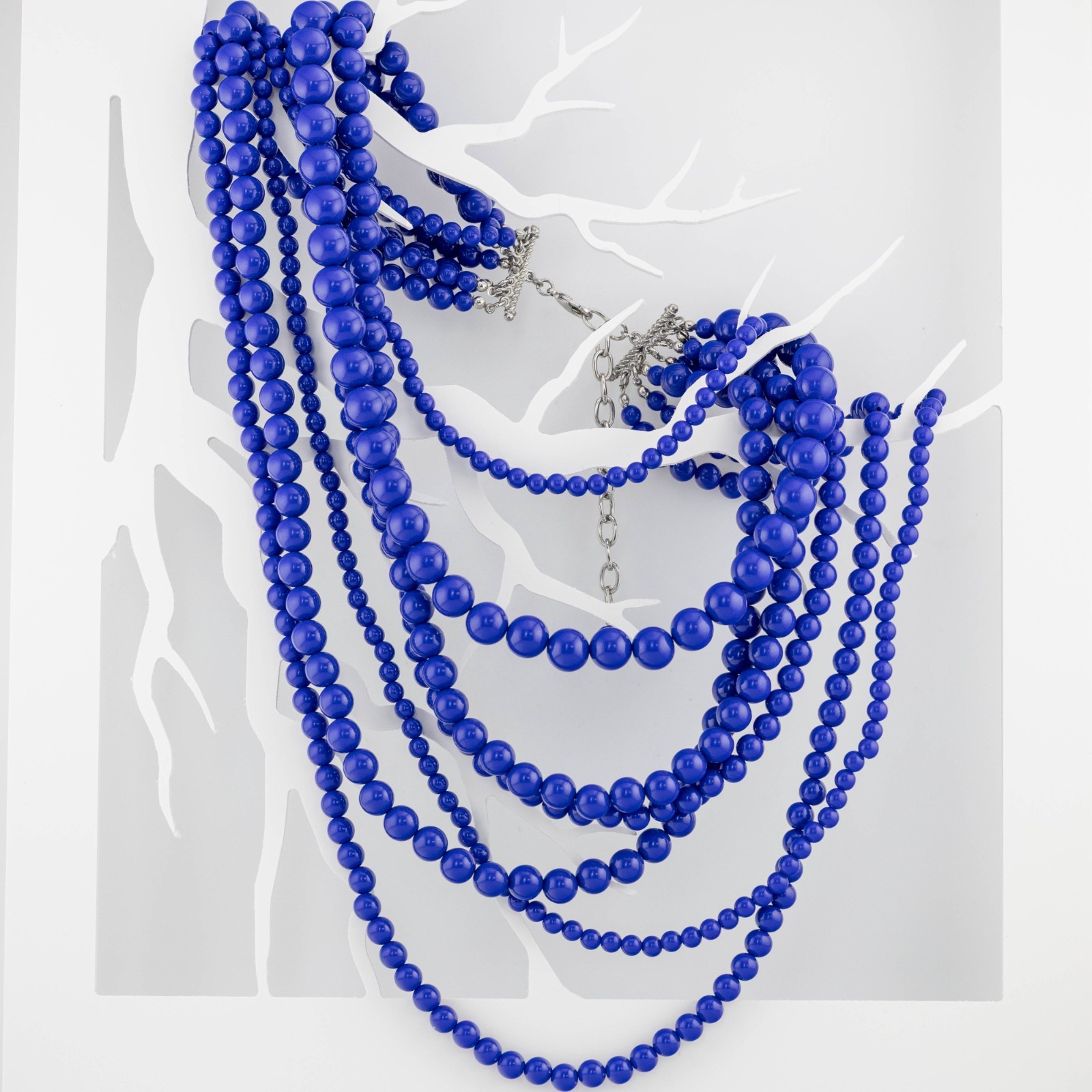 Multi-Strand Statement Necklace Blue Acrylic Bead… - image 2
