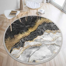 Elegant & Golden Marble Pattern Round Area Mat - Non-Slip Machine Washable Mat w