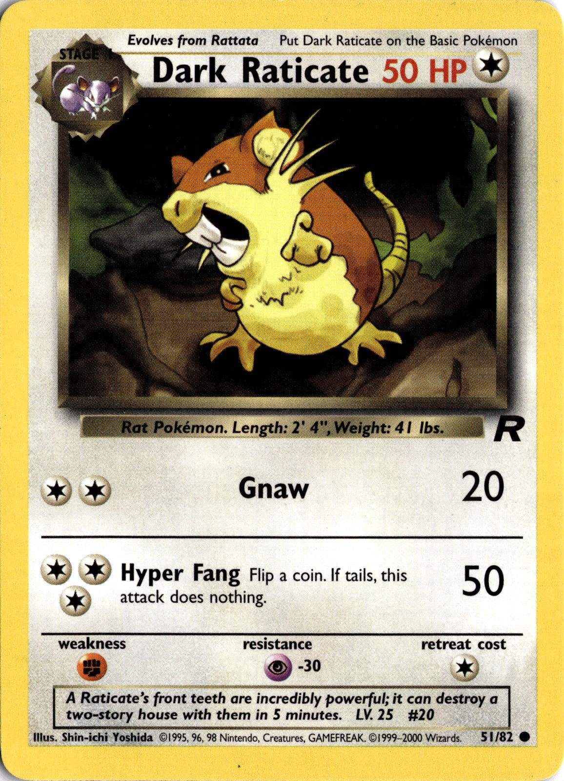 Pokemon TCG LP Team Rocket Dark Raticate 51/82 *Scan* Lightly Played/Excellent