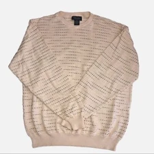 Tosani Canada Mens Size Large Cotton Sweater  Jumper Cream Crew Neck Textured